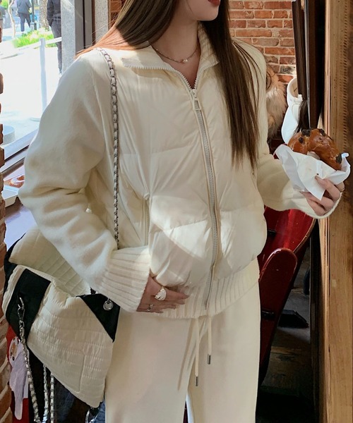 LAFFMO（ラフモ）の「ニット切り替え中綿ブルゾン（ダウンジャケット/コート・レディース・ブラック/オフホワイト/グレー/ピンク/ブラウン・M/L）」の2枚目の写真