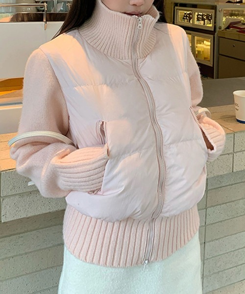 LAFFMO（ラフモ）の「ニット切り替え中綿ブルゾン（ダウンジャケット/コート・レディース・ブラック/オフホワイト/グレー/ピンク/ブラウン・M/L）」の5枚目の写真