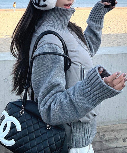 LAFFMO（ラフモ）の「ニット切り替え中綿ブルゾン（ダウンジャケット/コート・レディース・ブラック/オフホワイト/グレー/ピンク/ブラウン・M/L）」の11枚目の写真