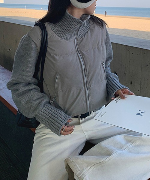 LAFFMO（ラフモ）の「ニット切り替え中綿ブルゾン（ダウンジャケット/コート・レディース・ブラック/オフホワイト/グレー/ピンク/ブラウン・M/L）」の12枚目の写真