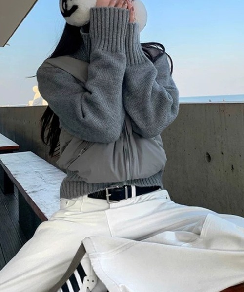 LAFFMO（ラフモ）の「ニット切り替え中綿ブルゾン（ダウンジャケット/コート・レディース・ブラック/オフホワイト/グレー/ピンク/ブラウン・M/L）」の14枚目の写真