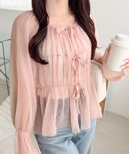 mily bilet(ミウィビレット)の「【mily bilet】1枚で2通り。透け感×チェックで、甘さをほどよく。前後2wayシアーチェックブラウス(シャツ/ブラウス・レディース・チャコール/アイボリー/ピンク・X-LARGE/SMALL/MEDIUM/LARGE)」の14枚目の写真