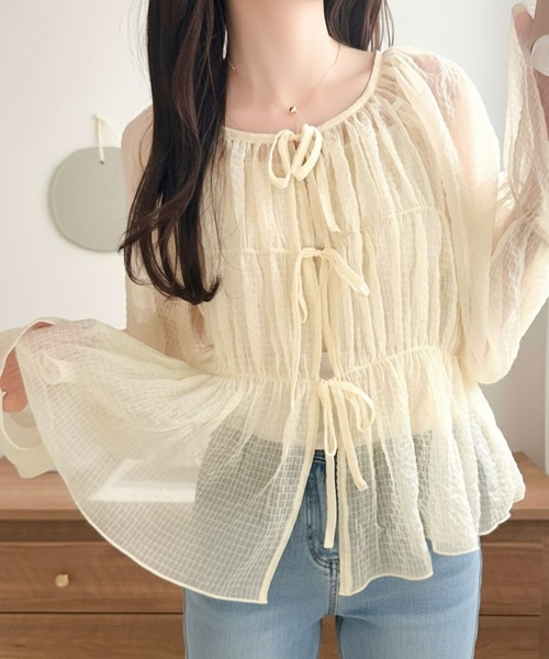 mily bilet(ミウィビレット)の「【mily bilet】1枚で2通り。透け感×チェックで、甘さをほどよく。前後2wayシアーチェックブラウス(シャツ/ブラウス・レディース・チャコール/アイボリー/ピンク・X-LARGE/SMALL/MEDIUM/LARGE)」の10枚目の写真