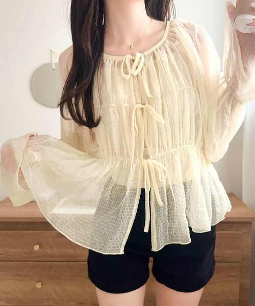 mily bilet(ミウィビレット)の「【mily bilet】1枚で2通り。透け感×チェックで、甘さをほどよく。前後2wayシアーチェックブラウス(シャツ/ブラウス・レディース・チャコール/アイボリー/ピンク・X-LARGE/SMALL/MEDIUM/LARGE)」の16枚目の写真
