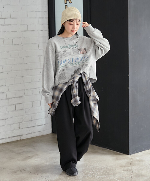 FREAK'S STORE(フリークスストア)の「Newspaper スウェット/ ニュースペーパープリント(スウェット・レディース・ライトグレー/チャコール・フリ-)」の9枚目の写真