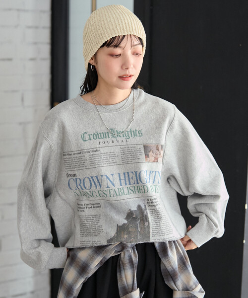 FREAK'S STORE(フリークスストア)の「Newspaper スウェット/ ニュースペーパープリント(スウェット・レディース・ライトグレー/チャコール・フリ-)」の12枚目の写真
