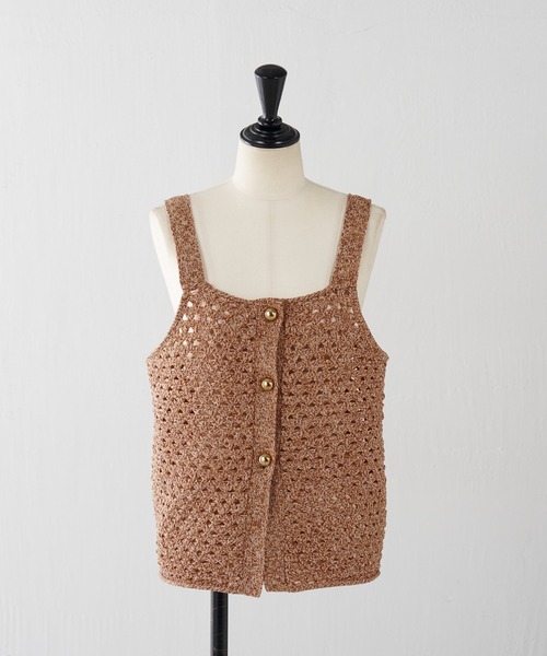 COLLAGE GALLARDAGALANTE（コラージュガリャルダガランテ）の「メッシュニットキャミ（キャミソール・レディース・ベージュ/オレンジ・FREE）」の8枚目の写真