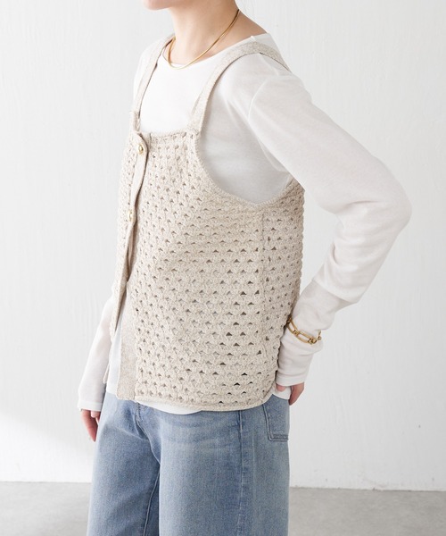 COLLAGE GALLARDAGALANTE（コラージュガリャルダガランテ）の「メッシュニットキャミ（キャミソール・レディース・ベージュ/オレンジ・FREE）」の5枚目の写真