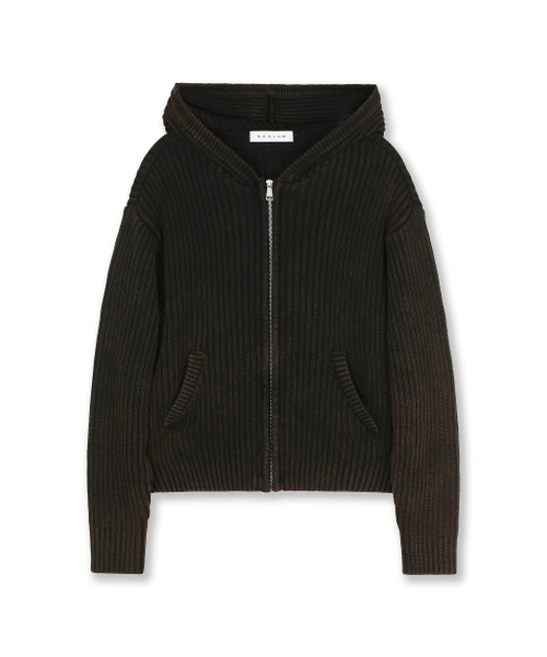 Oversized hood knit zip‑up — вязаная толстовка‑кардиган с капюшоном, чёрно‑коричневая