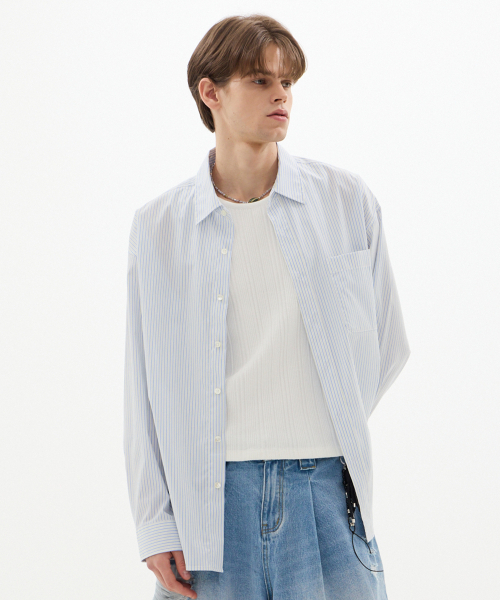 LEARVE(ルアブ)の「シャンブレー マルカート カラー ストライプ シャツ(シャツ/ブラウス・メンズ・その他・MEDIUM/LARGE)」の1枚目の写真