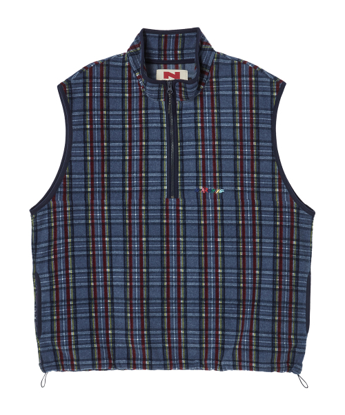 Beyond Closet（-）の「[コレクションライン] レトロチェックユニークロゴハーフジップフリースネイビー（ベスト・メンズ・その他・MEDIUM/LARGE）」の2枚目の写真