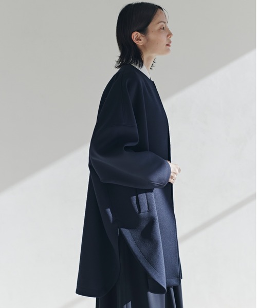 ADORE アドーア　トリプルクロスノーカラー　スプリングコート　濃いネイビー ◇トリプルクロスコート（ノーカラーコート）｜ADORE（アドーア）の