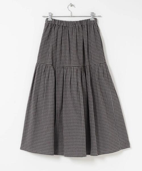 かぐれ（カグレ）の「ギンガムティアードスカート（スカート・レディース・グレー/ブラウン・FREE）」の3枚目の写真