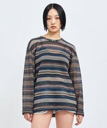 オーバーサイズシースルークラフトニットプルオーバーブルー