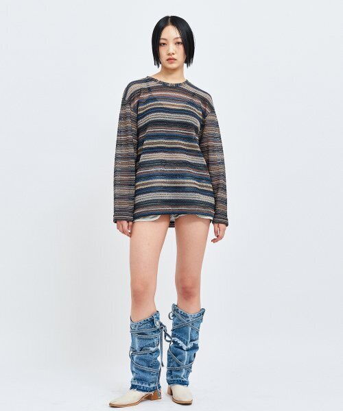 C WEAR BY THE GENIUS(シーウェアバイザジーニアス)の「オーバーサイズシースルークラフトニットプルオーバーブルー(ニット/セーター・レディース・その他・size3/size1)」の12枚目の写真