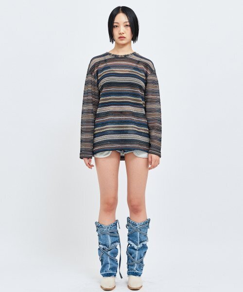 C WEAR BY THE GENIUS(シーウェアバイザジーニアス)の「オーバーサイズシースルークラフトニットプルオーバーブルー(ニット/セーター・レディース・その他・size3/size1)」の13枚目の写真