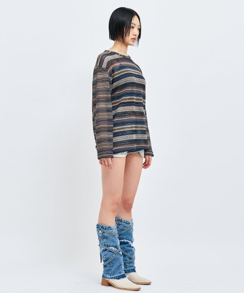 C WEAR BY THE GENIUS(シーウェアバイザジーニアス)の「オーバーサイズシースルークラフトニットプルオーバーブルー(ニット/セーター・レディース・その他・size3/size1)」の14枚目の写真