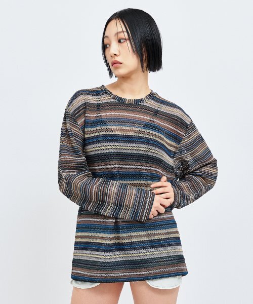 C WEAR BY THE GENIUS(シーウェアバイザジーニアス)の「オーバーサイズシースルークラフトニットプルオーバーブルー(ニット/セーター・レディース・その他・size3/size1)」の3枚目の写真