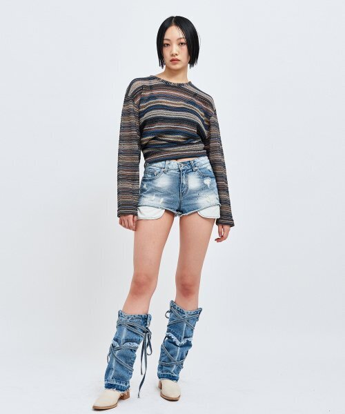 C WEAR BY THE GENIUS(シーウェアバイザジーニアス)の「オーバーサイズシースルークラフトニットプルオーバーブルー(ニット/セーター・レディース・その他・size3/size1)」の4枚目の写真