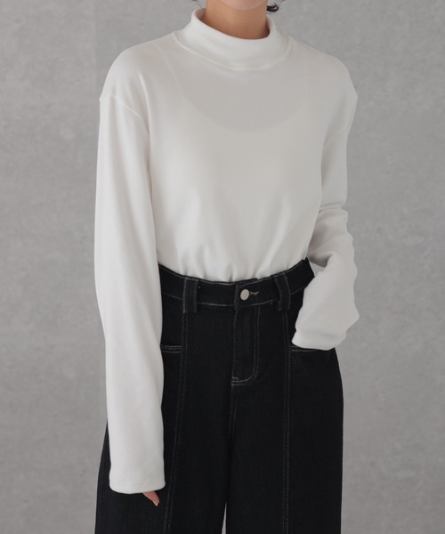 DAYRA(デイラ)の「モックネック ベーシック 長袖 カット トップス(Tシャツ/カットソー・レディース・ダークグレー/ベージュ/ブラック/ホワイト・M/XL)」の2枚目の写真