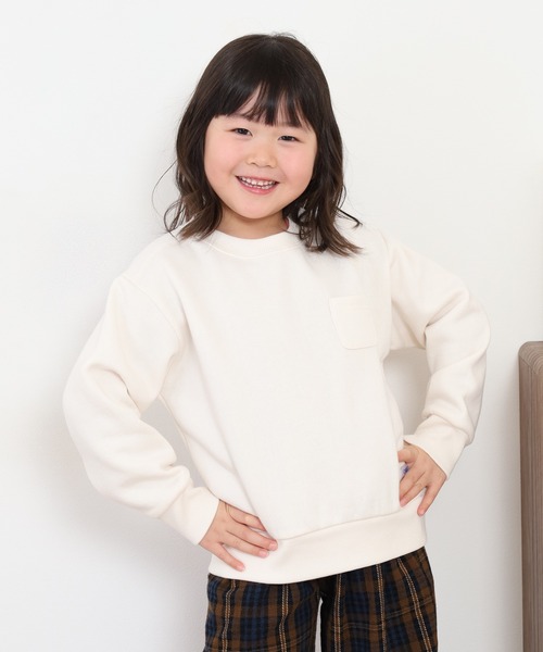 OMNES（オムネス）の「裏起毛ポケット付きトレーナー長袖 KIDS（スウェット・キッズ・アイボリー/パープル・110cm/120cm/100cm）」の3枚目の写真