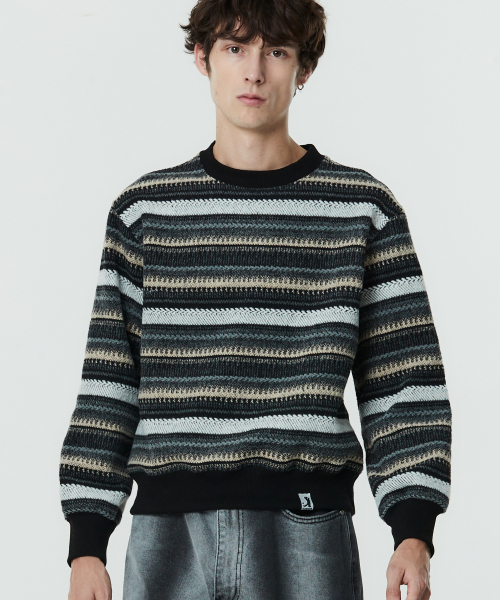 COQUET（コケット）の「[ LESSER PANDA ] KNIT STRIPE SWEATSHIRT [OVER-FIT] CHARCOAL（スウェット・メンズ・チャコール・LARGE/MEDIUM）」の2枚目の写真