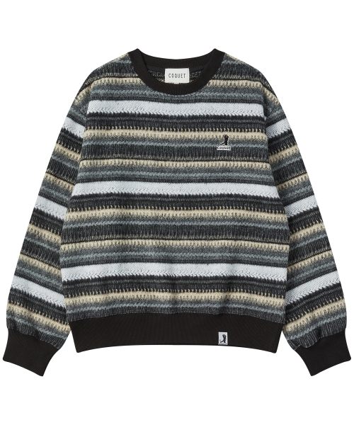 COQUET（コケット）の「[ LESSER PANDA ] KNIT STRIPE SWEATSHIRT [OVER-FIT] CHARCOAL（スウェット・メンズ・チャコール・LARGE/MEDIUM）」の3枚目の写真