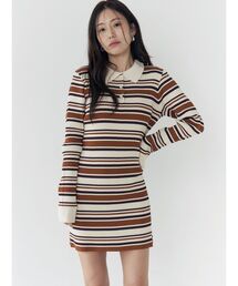 CALNAMUR | マルチボーダーポロニットワンピース(ワンピース)