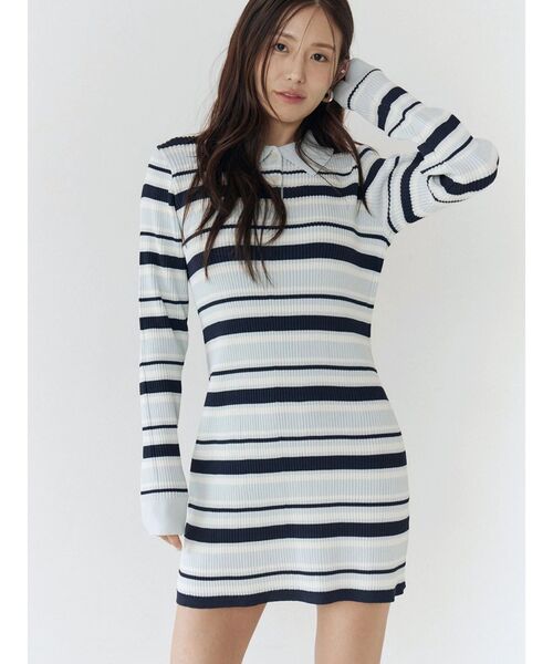 CALNAMUR（カルナムール）の「マルチボーダーポロニットワンピース（ワンピース・レディース・ブラウン/ピンク/ブルー・FREE）」の4枚目の写真