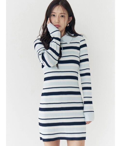 CALNAMUR（カルナムール）の「マルチボーダーポロニットワンピース（ワンピース・レディース・ブラウン/ピンク/ブルー・FREE）」の5枚目の写真