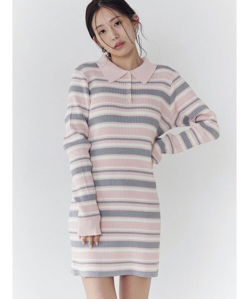 CALNAMUR（カルナムール）の「マルチボーダーポロニットワンピース（ワンピース・レディース・ブラウン/ピンク/ブルー・FREE）」の9枚目の写真