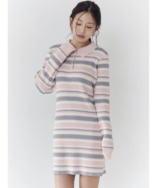 CALNAMUR（カルナムール）の「マルチボーダーポロニットワンピース（ワンピース・レディース・ブラウン/ピンク/ブルー・FREE）」の10枚目の写真