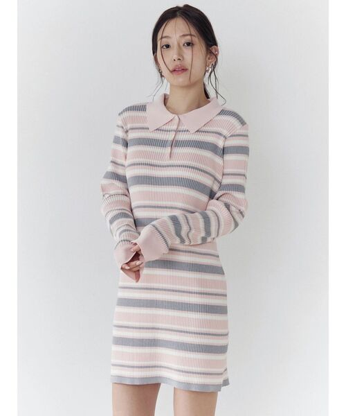 CALNAMUR（カルナムール）の「マルチボーダーポロニットワンピース（ワンピース・レディース・ブラウン/ピンク/ブルー・FREE）」の11枚目の写真