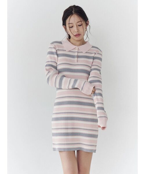 CALNAMUR（カルナムール）の「マルチボーダーポロニットワンピース（ワンピース・レディース・ブラウン/ピンク/ブルー・FREE）」の12枚目の写真