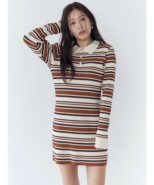 CALNAMUR（カルナムール）の「マルチボーダーポロニットワンピース（ワンピース・レディース・ブラウン/ピンク/ブルー・FREE）」の16枚目の写真