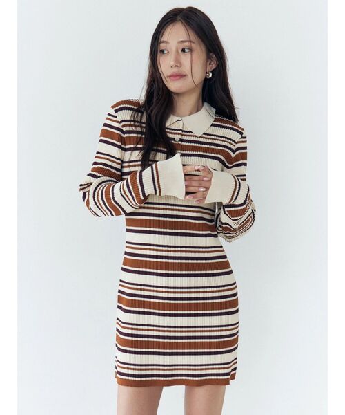 CALNAMUR（カルナムール）の「マルチボーダーポロニットワンピース（ワンピース・レディース・ブラウン/ピンク/ブルー・FREE）」の18枚目の写真