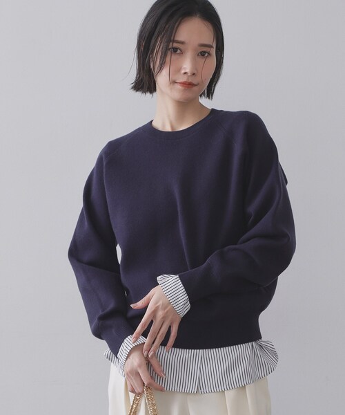 OPAQUE.CLIP（オペークドットクリップ）の「シャツドッキングカットソー【洗濯機OK】（Tシャツ/カットソー・レディース・ライトブルー/ホワイト系3/ホワイト・40/38）」の8枚目の写真