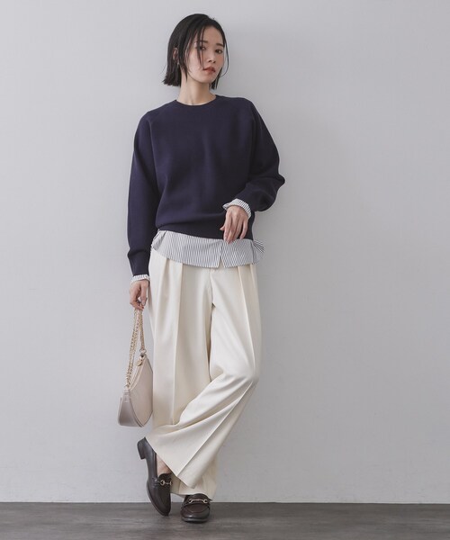 OPAQUE.CLIP（オペークドットクリップ）の「シャツドッキングカットソー【洗濯機OK】（Tシャツ/カットソー・レディース・ライトブルー/ホワイト系3/ホワイト・40/38）」の9枚目の写真