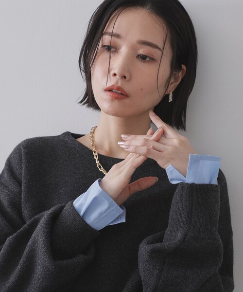 OPAQUE.CLIP（オペークドットクリップ）の「シャツドッキングカットソー【洗濯機OK】（Tシャツ/カットソー・レディース・ライトブルー/ホワイト系3/ホワイト・40/38）」の12枚目の写真