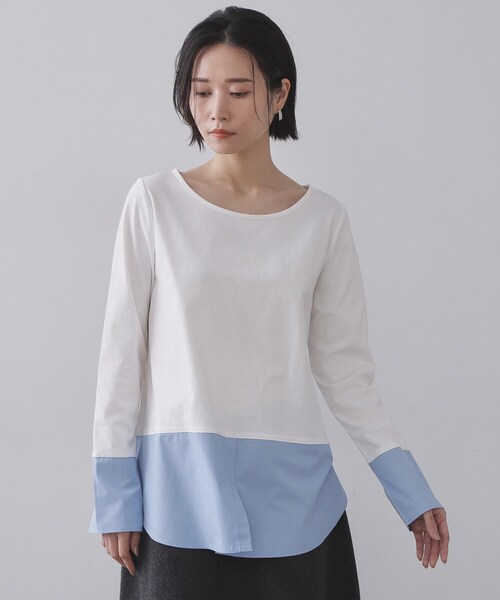 OPAQUE.CLIP（オペークドットクリップ）の「シャツドッキングカットソー【洗濯機OK】（Tシャツ/カットソー・レディース・ライトブルー/ホワイト系3/ホワイト・40/38）」の16枚目の写真
