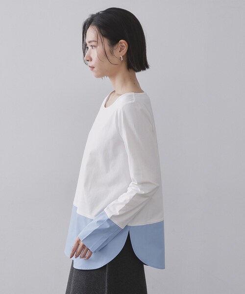 OPAQUE.CLIP（オペークドットクリップ）の「シャツドッキングカットソー【洗濯機OK】（Tシャツ/カットソー・レディース・ライトブルー/ホワイト系3/ホワイト・40/38）」の17枚目の写真