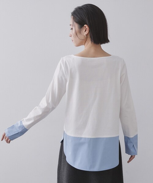 OPAQUE.CLIP（オペークドットクリップ）の「シャツドッキングカットソー【洗濯機OK】（Tシャツ/カットソー・レディース・ライトブルー/ホワイト系3/ホワイト・40/38）」の18枚目の写真