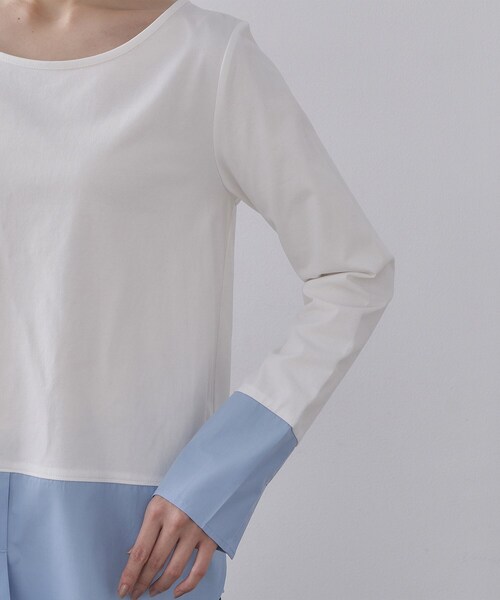 OPAQUE.CLIP（オペークドットクリップ）の「シャツドッキングカットソー【洗濯機OK】（Tシャツ/カットソー・レディース・ライトブルー/ホワイト系3/ホワイト・40/38）」の20枚目の写真