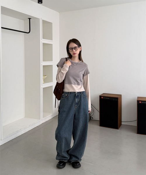 4INT.（フォイント）の「ヴィンテージ バルーン ワイド デニム パンツ（デニムパンツ・レディース・グレー・S/M/L）」の16枚目の写真
