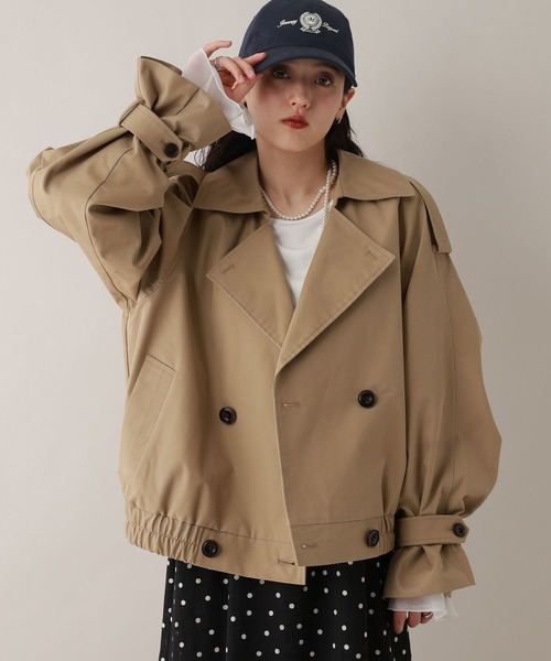 RAGEBLUE(レイジブルー)の「ツイルショートトレンチコート(トレンチコート・レディース・ネイビー/ベージュ・FREE)」の2枚目の写真