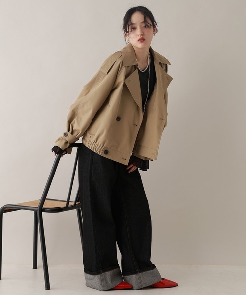 RAGEBLUE(レイジブルー)の「ツイルショートトレンチコート(トレンチコート・レディース・ネイビー/ベージュ・FREE)」の7枚目の写真