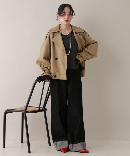 RAGEBLUE(レイジブルー)の「ツイルショートトレンチコート(トレンチコート・レディース・ネイビー/ベージュ・FREE)」の8枚目の写真