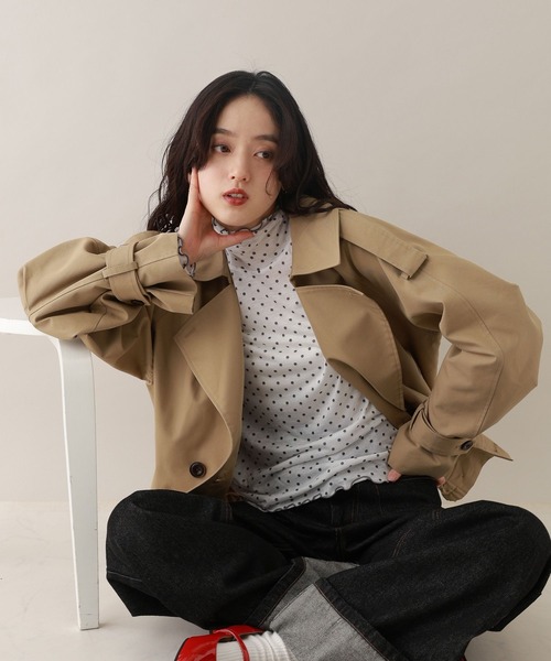 RAGEBLUE(レイジブルー)の「ツイルショートトレンチコート(トレンチコート・レディース・ネイビー/ベージュ・FREE)」の9枚目の写真