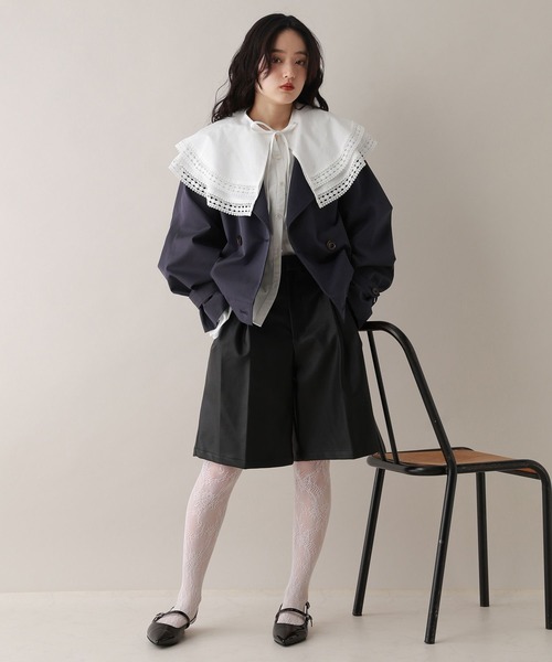 RAGEBLUE(レイジブルー)の「ツイルショートトレンチコート(トレンチコート・レディース・ネイビー/ベージュ・FREE)」の11枚目の写真