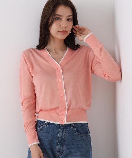 PINKY&DIANNE(ピンキーアンドダイアン)の「◆Vネックパレットニットカーディガン(ニット/セーター・レディース・ライトグリーン/ピンク/ネイビー・38)」の1枚目の写真